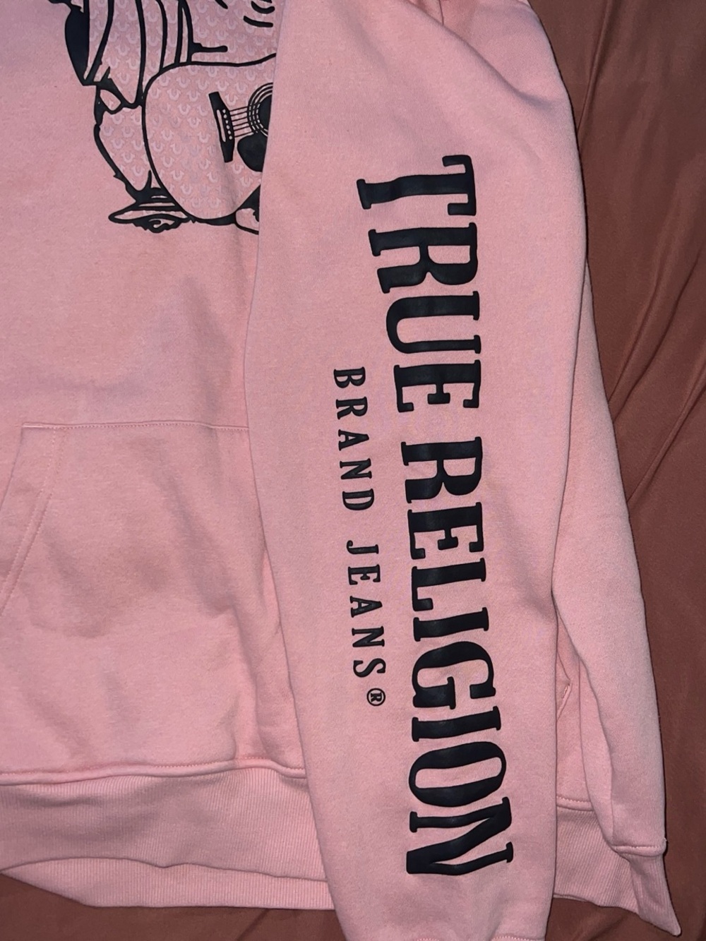 True Religion Pink Hoodie with Buddha Guitar Graphic - Picture 3 of 4